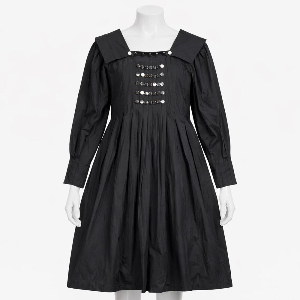 JO No.6 Black Pleated Dress Embellished Studs Wide Collar Midi Women S Fashion